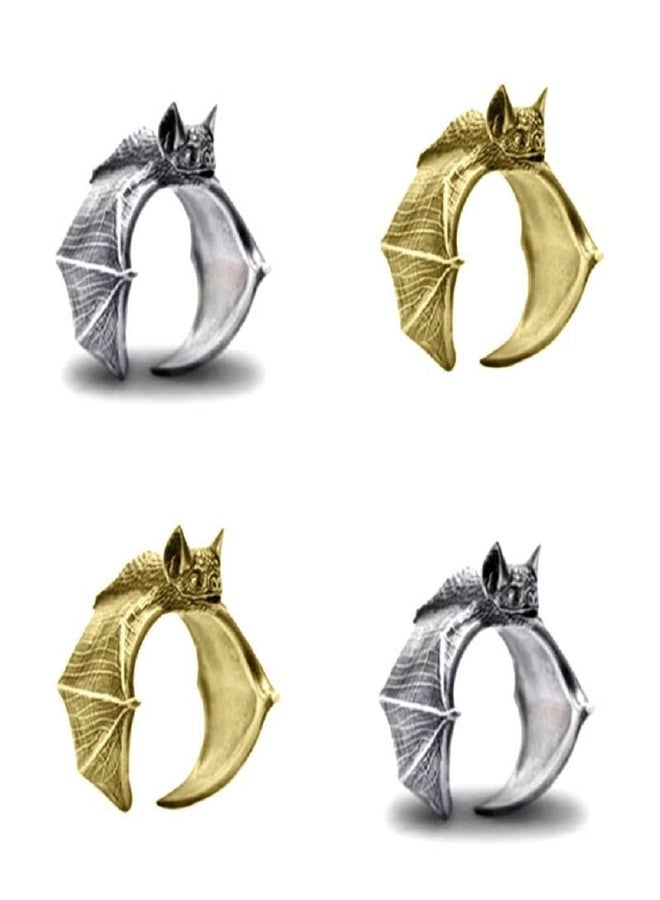 LRGKMCWTOB Vintage Knuckle Rings Set Stackable Finger Ring Halloween Bat Finger Ring Open Adjustable Black Punk Wing Ring Gothic Finger Band Cosplay Accessories (Silver) - Image 3
